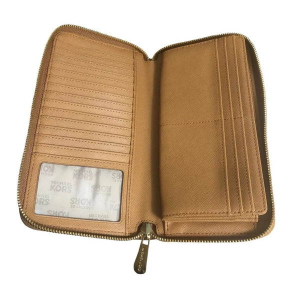 MICHAEL KORS MK British Tan XL Zip Around Continental Travel Clutch Wallet - Picture 3 of 10